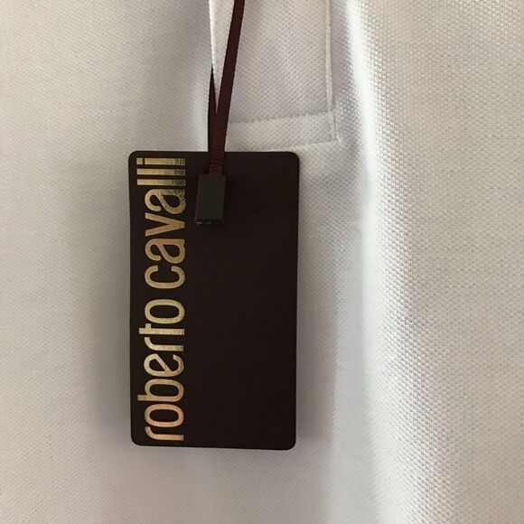 ROBERTO Cavalli polo shirt white with black accent slim fit size XL - Picture 3 of 6